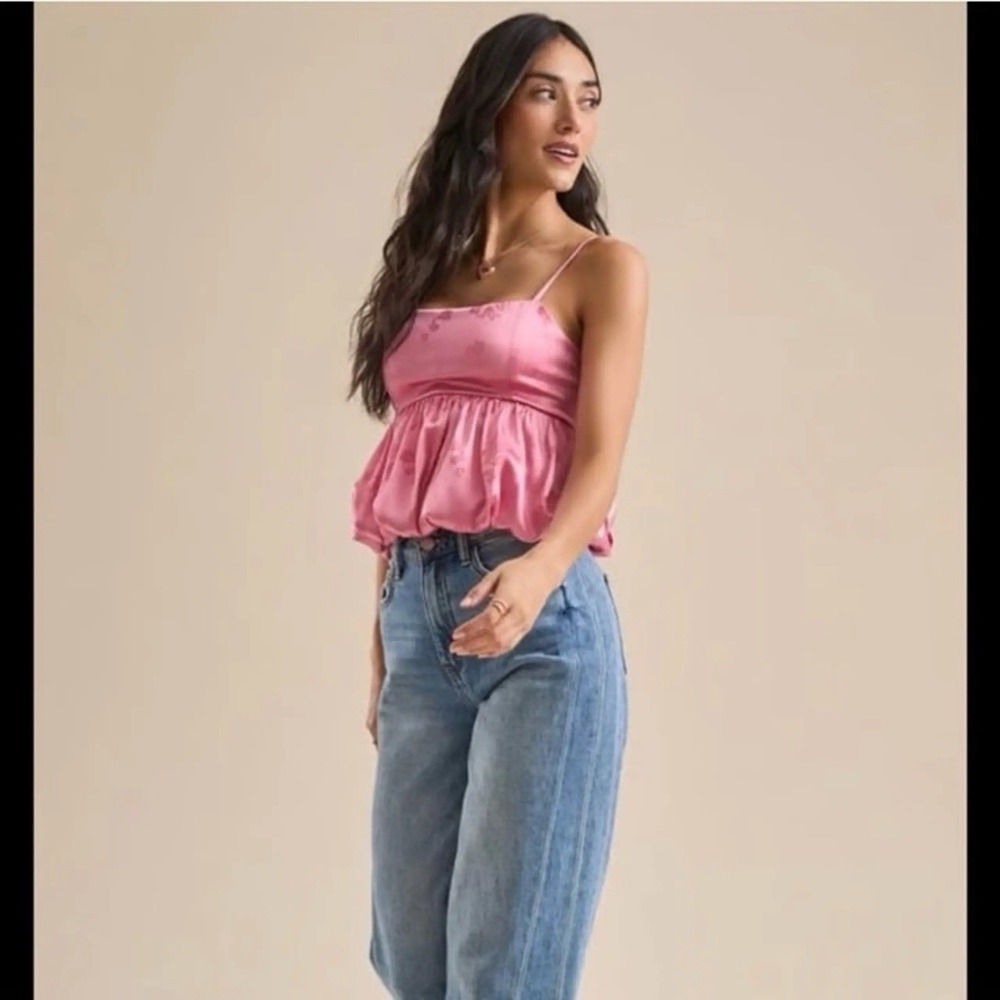 Altar'd State Samantha‎ Satin Bubble Top Size Small Babydoll Pink Coquette NWOT